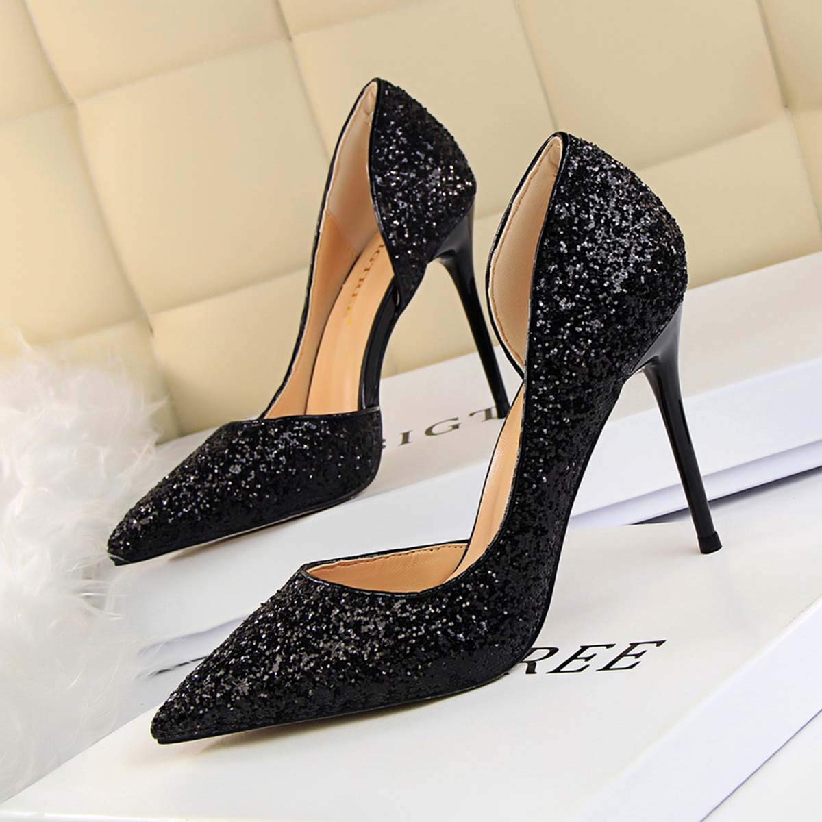 JOEupin Women's Stiletto High Heel Pumps - Sexy Pointed Toe Dress Shoes for Weddings, Parties & Office Wear - Comfortable Semi-Open Toe Women's Heels