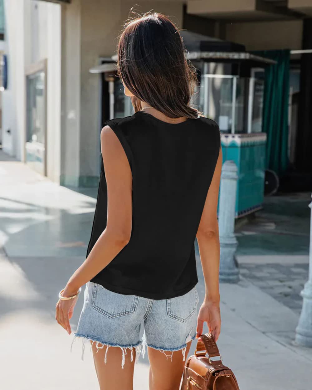 Aoysky Women's Casual Loose Fit Solid Color Crew Neck Sleeveless Tank Top - Summer Basic Tee Shirt Blouse for Workout, Beach, and Everyday Wear