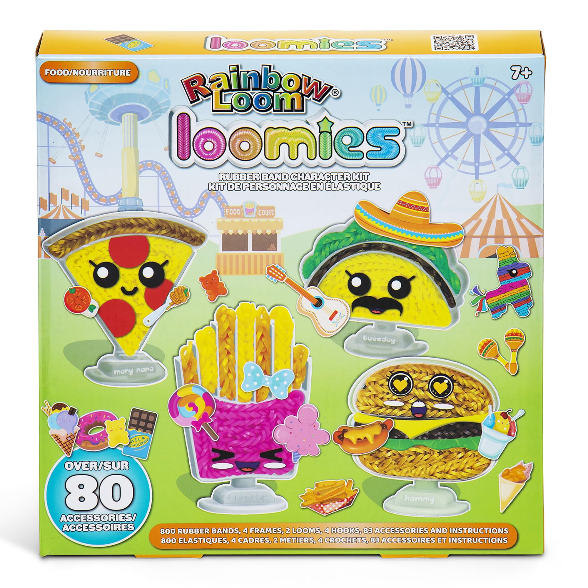 Rainbow Loom Loomies Food Figurines - 4 Character Rubber Band DIY Craft Kit - Make 4 Adorable Food Themed Characters - Perfect for Kids Parties, Creative Play & STEM Learning (Ages 7+)