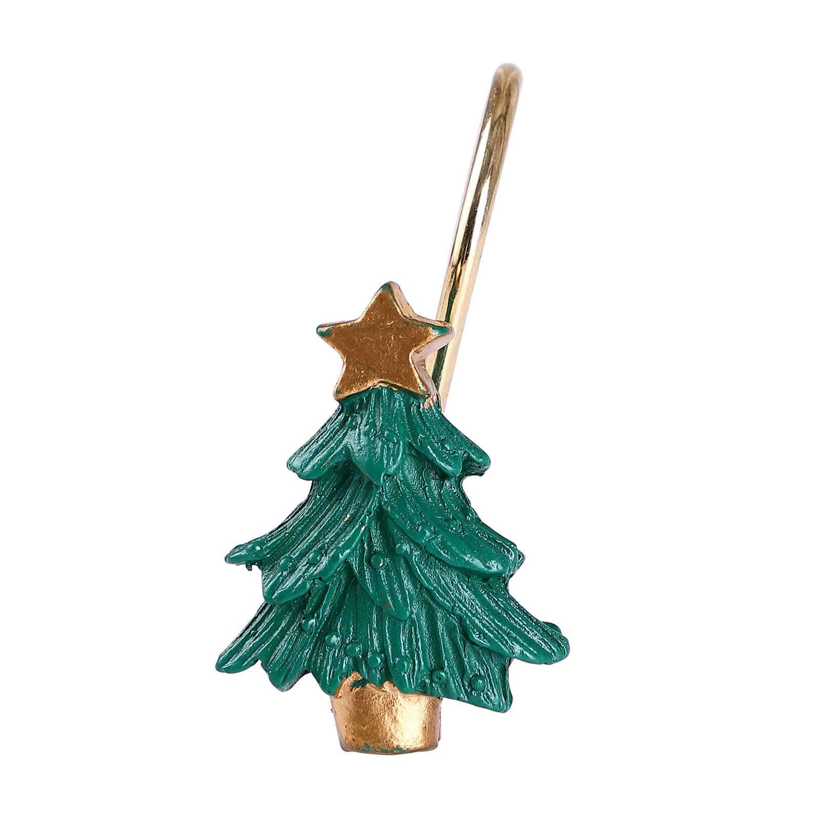 Two Fish Home Fashions 12-Pack Christmas Tree Shower Curtain Hooks - Decorative Resin Holiday Bathroom Accessories for Christmas Decor, Festive Home & Gift Giving