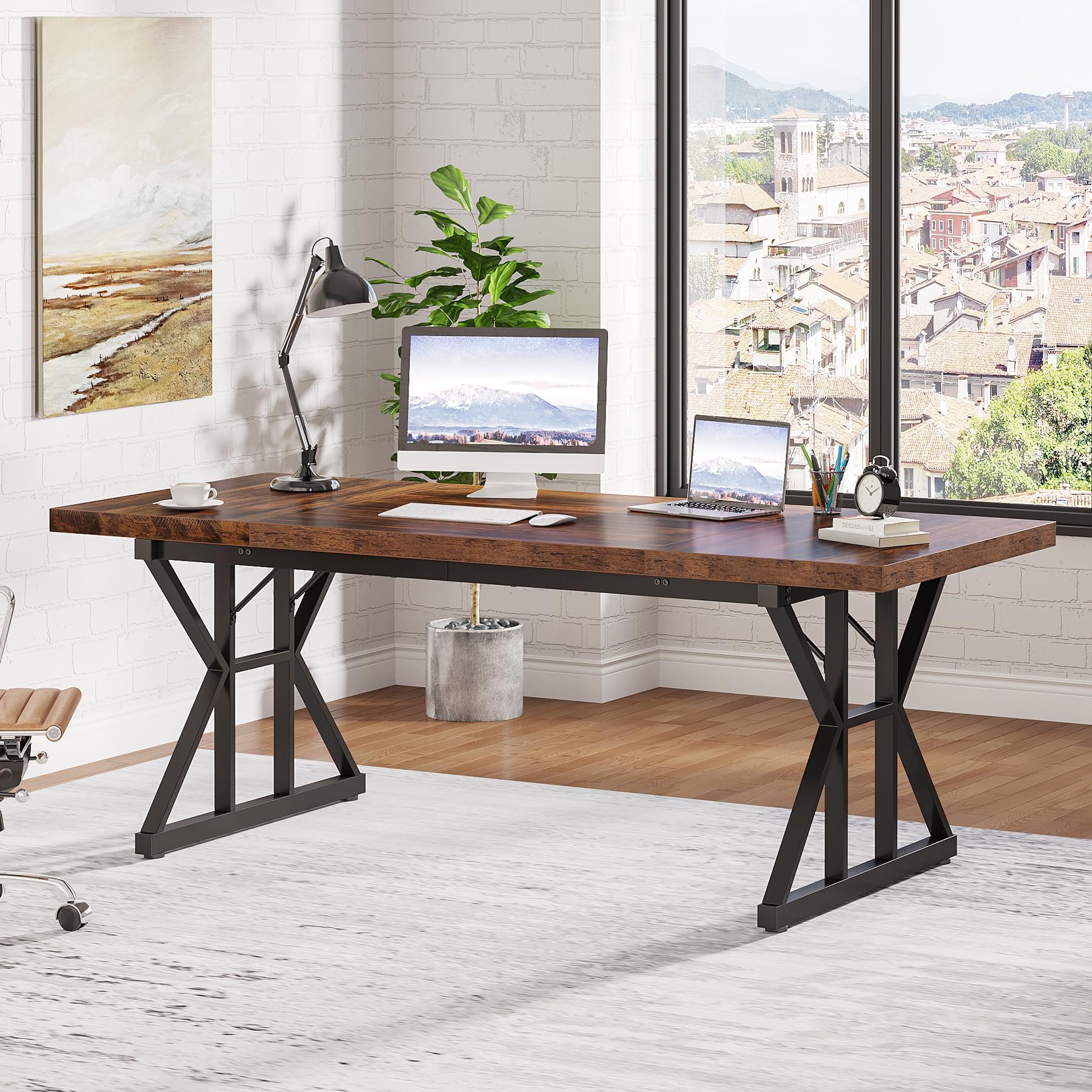 Tribesigns 70.8-Inch Executive Office Desk - Large Computer Workstation with Modern Simple Design, Sturdy Laptop Study Writing Table for Home Office - Perfect for Remote Work & Business (Brown/Black, 70.8 Inch)