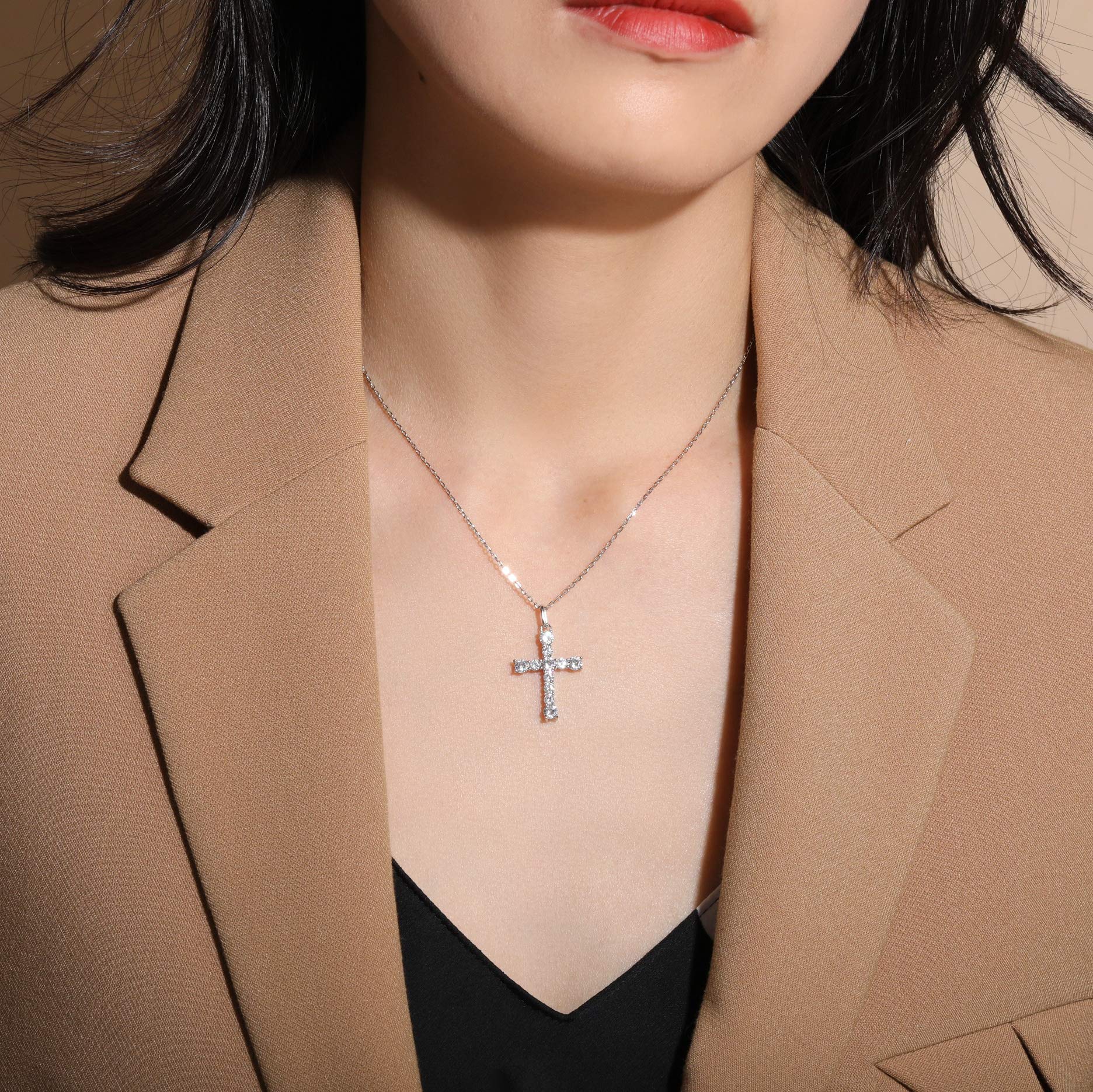 S.Leaf Cross Necklace for Women - 14K Gold Plated Diamond Cross Pendant Necklace, Sterling Silver Religious Jewelry Gift for Birthday, Anniversary, Baptism & Everyday Wear
