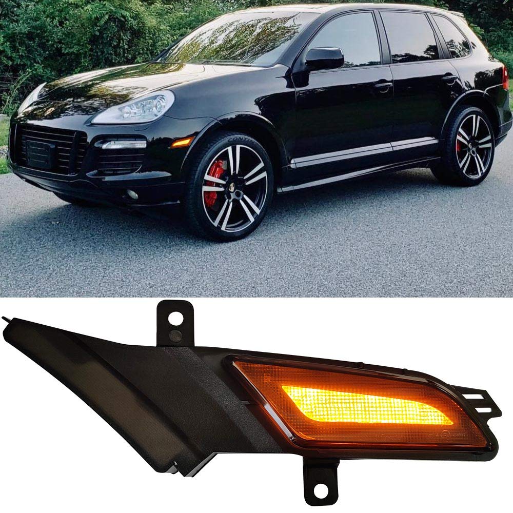 2006-2010 Porsche Cayenne 967 LED Side Marker Lights - Xenon White DRL & Amber Turn Signals with Black Smoked Lens - Direct Replacement for OEM Sidemarker - Perfect for Night Driving & Custom Car Styling