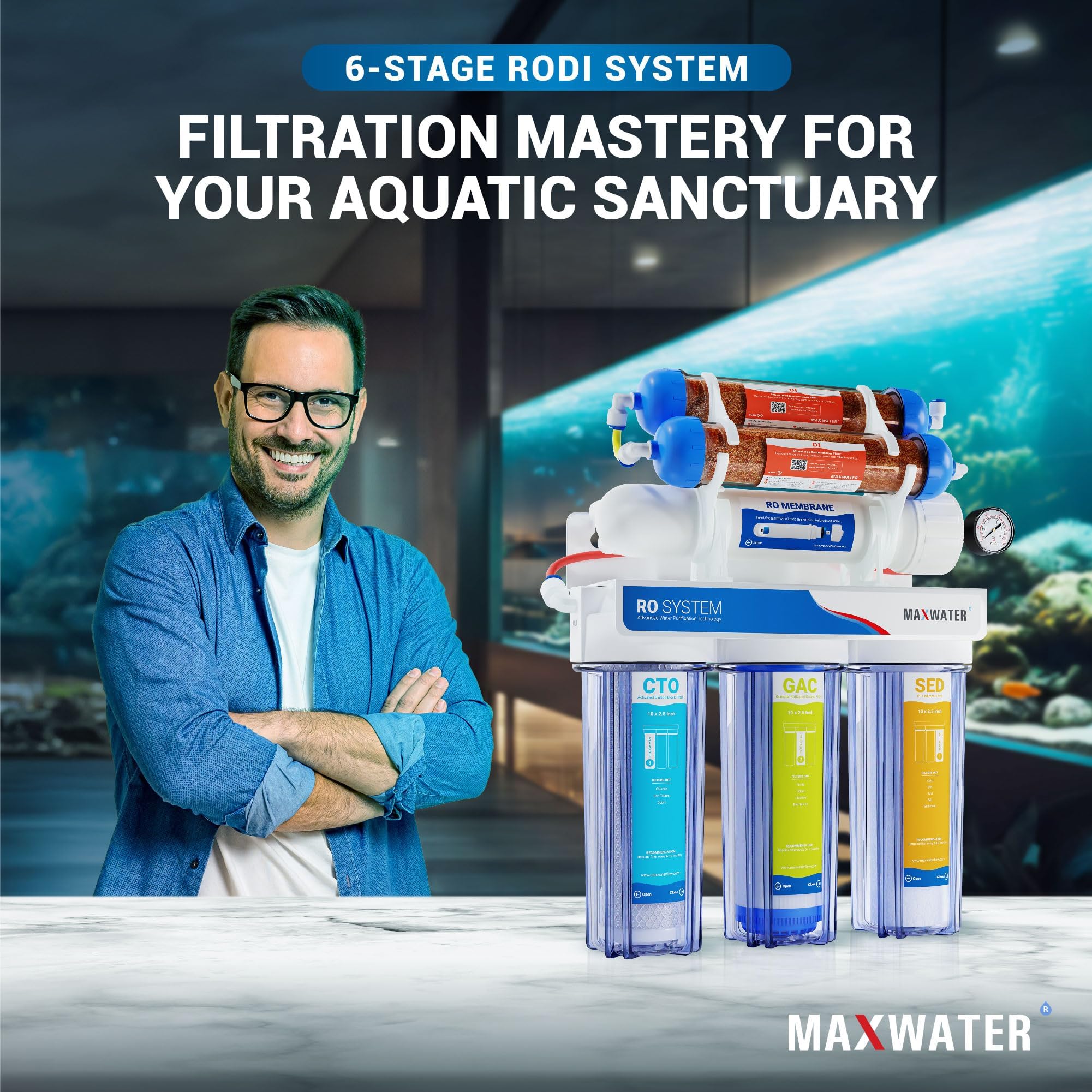 6 Stage RO/DI Water Filtration System 100 GPD - Aquarium, Hydroponics & Home Use | Max Water Clear Reverse Osmosis Deionization Purifier for Clean Drinking Water & Fish Tanks