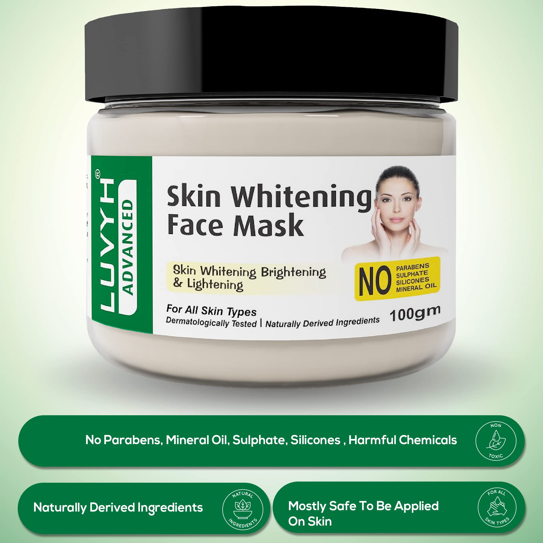 Luvyh Skin Whitening Face Mask - Brightening & Glow Face Pack for Instant Radiance, Anti-Pigmentation & Dark Spot Treatment (100g) | Perfect for Daily Skincare & Evening Routine