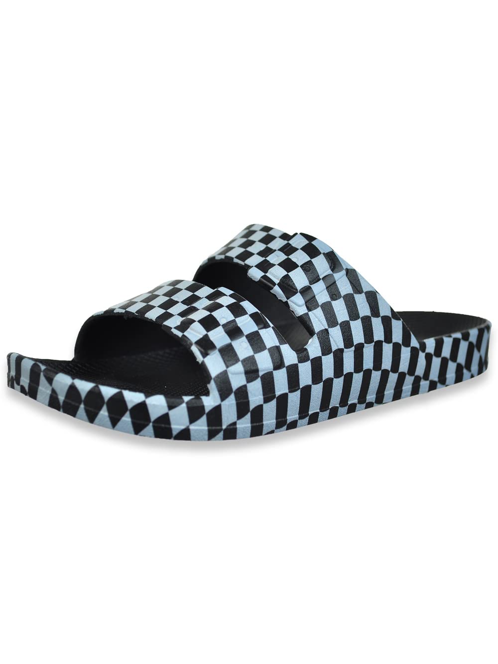 MUDD Girls' Checkered Double Strap Slides - Comfortable Summer Sandals for Casual Outings, Beach Trips, and Poolside Relaxation