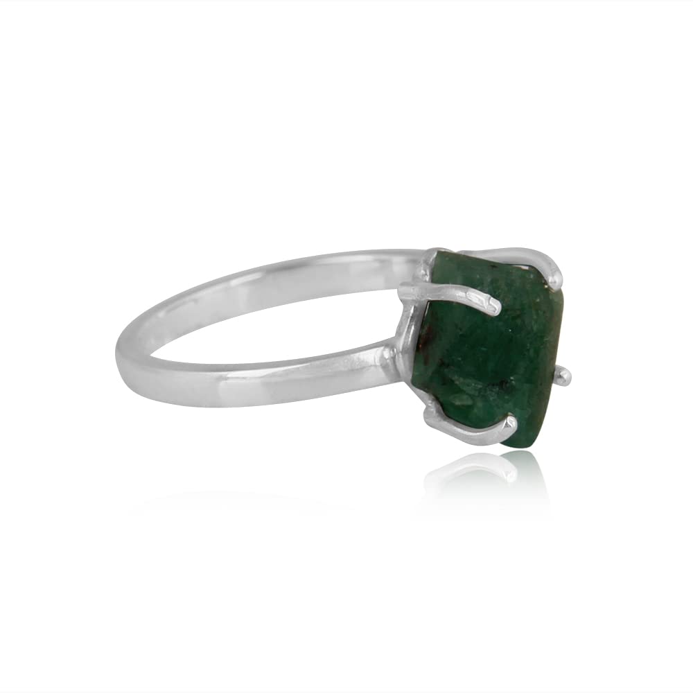 PANOPLY Emerald Rough Raw Emerald Ring - May Birthstone, Uncut Raw Gemstone Solitaire Ring for Stacking, Engagement, or Gift for Her (Size 9.5, 12mm) - Perfect for Everyday Wear, Special Occasions & Jewelry Collections