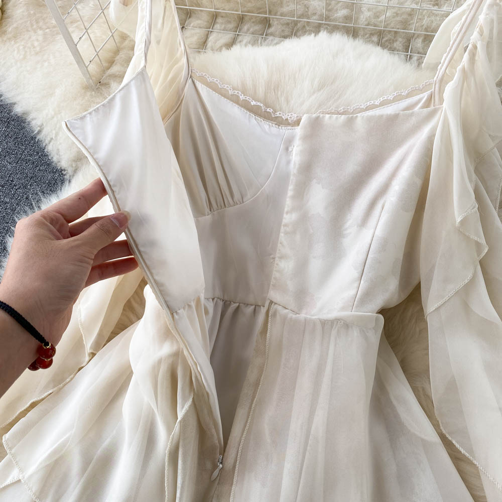 French Square Neck Ruffle Swing Dress - Elegant Irregular Hem Long Dress for Women | Perfect for Weddings, Parties & Summer Vacations
