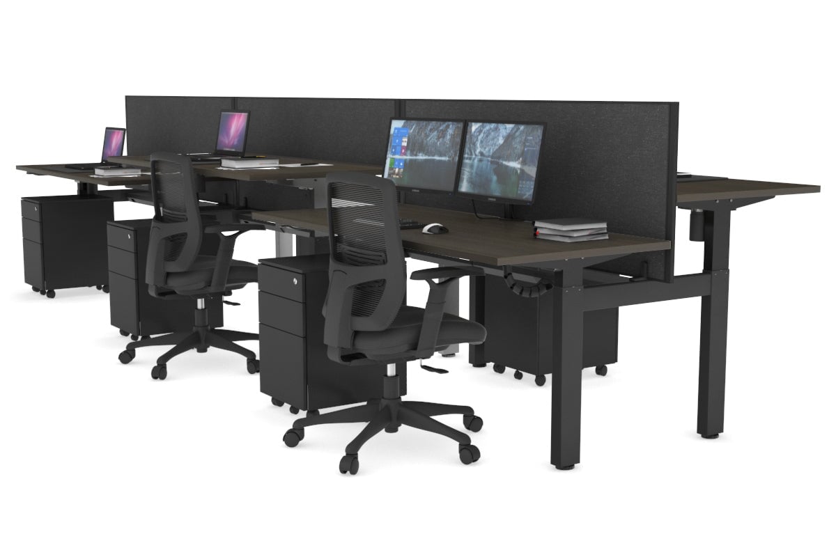 Just Right Height Adjustable 6-Person H-Shaped Workbench - Black Steel Frame [1600mm x 700mm] for Office, Workshop & Industrial Use