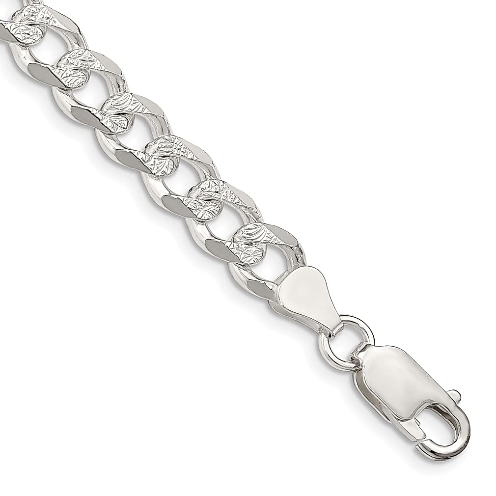 925 Sterling Silver 7.5mm Pavé Link Curb Bracelet Chain - 7 Inch Elegant Women's Jewelry Gift for Her | Perfect for Anniversaries, Birthdays & Special Occasions