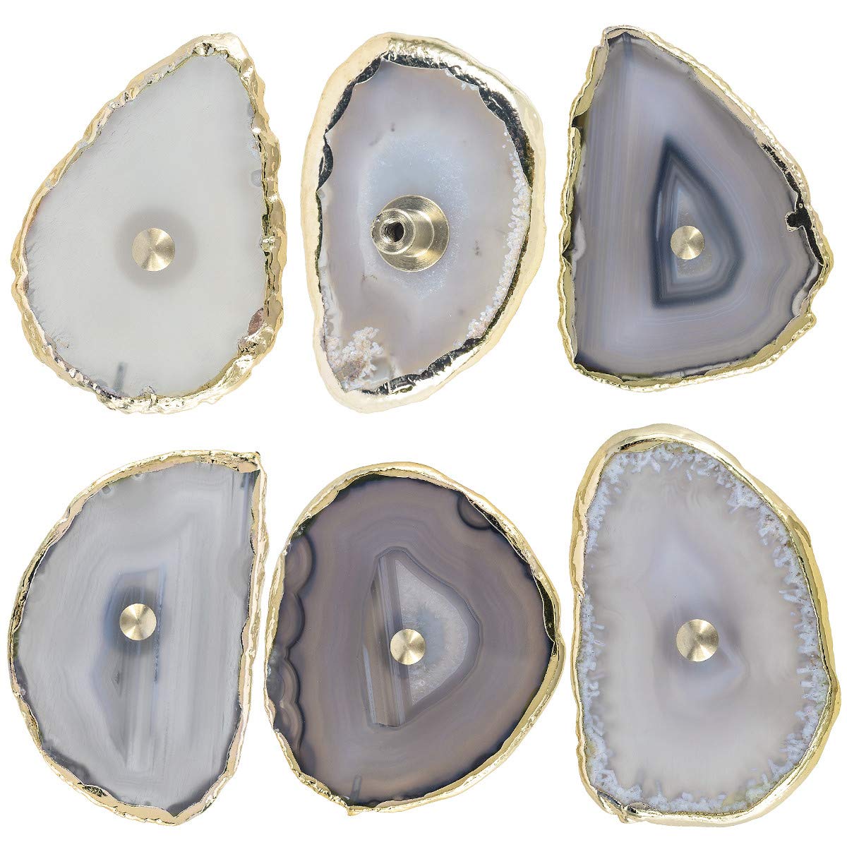 MookaiteDecor Set of 4 Gold Plated Agate Slice Cabinet Knobs with Screws - Elegant Drawer Pulls Handles for Dresser, Kitchen, Wardrobe - Perfect for Home Decor & DIY Furniture Upgrade
