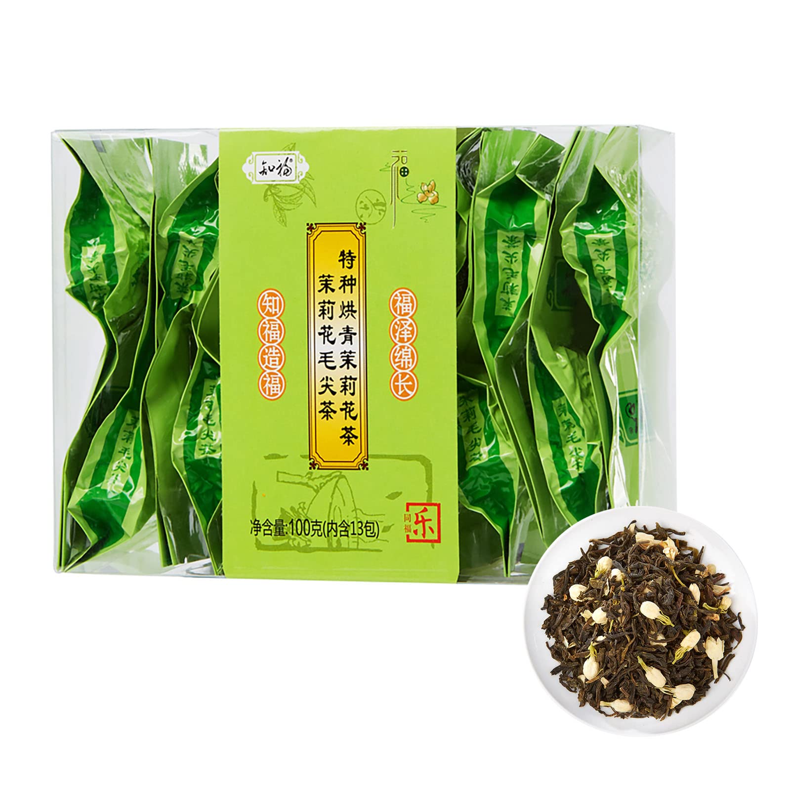 Organic Jasmine Green Tea Bags - 13 Scented Herbal Tea Bags (100g/3.5oz) for Relaxation & Wellness - Perfect for Stress Relief, Afternoon Tea, and Meditation Moments