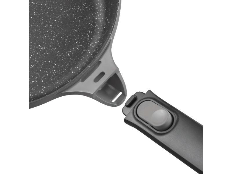 BergHOFF GEM 11 Inch Square Non-Stick Grill Pan with Detachable Handle - Perfect for Indoor Grilling, Stovetop Cooking & Serving (Grey)