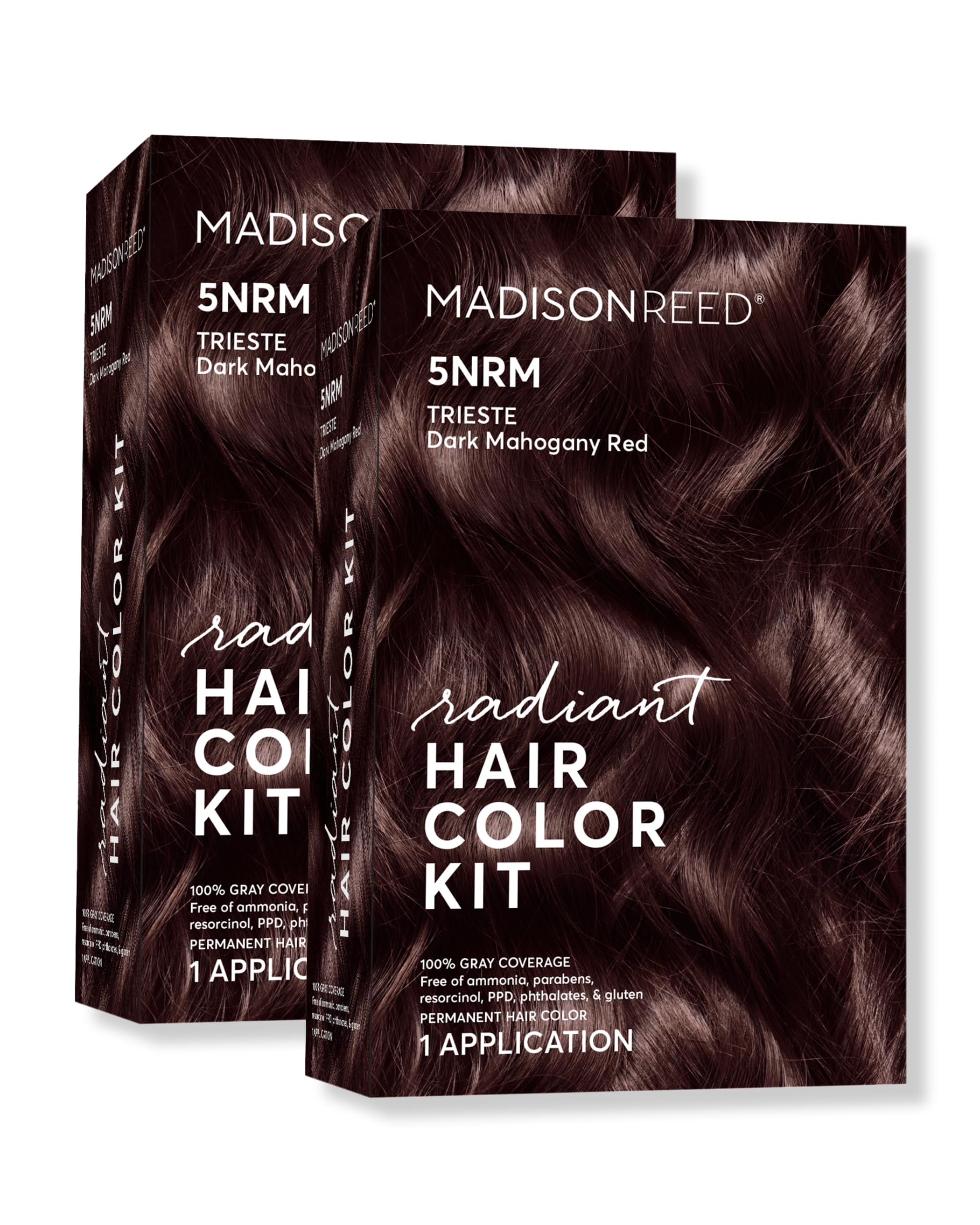 Madison Reed Radiant Hair Color Kit - Dark Auburn Red Permanent Dye for 100% Gray Coverage | Ammonia-Free, 5NRM Trieste Red | Pack of 2 | Perfect for At-Home Hair Coloring & Salon-Quality Results