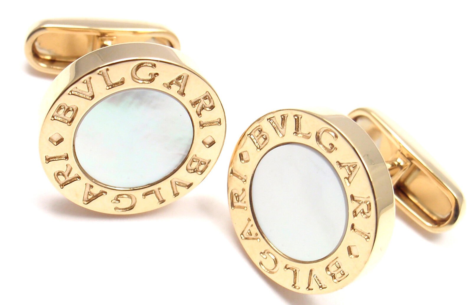 Authentic Bvlgari 18K Yellow Gold Mother of Pearl Cufflinks for Men - Luxury Dress Shirt Accessories for Weddings & Formal Events