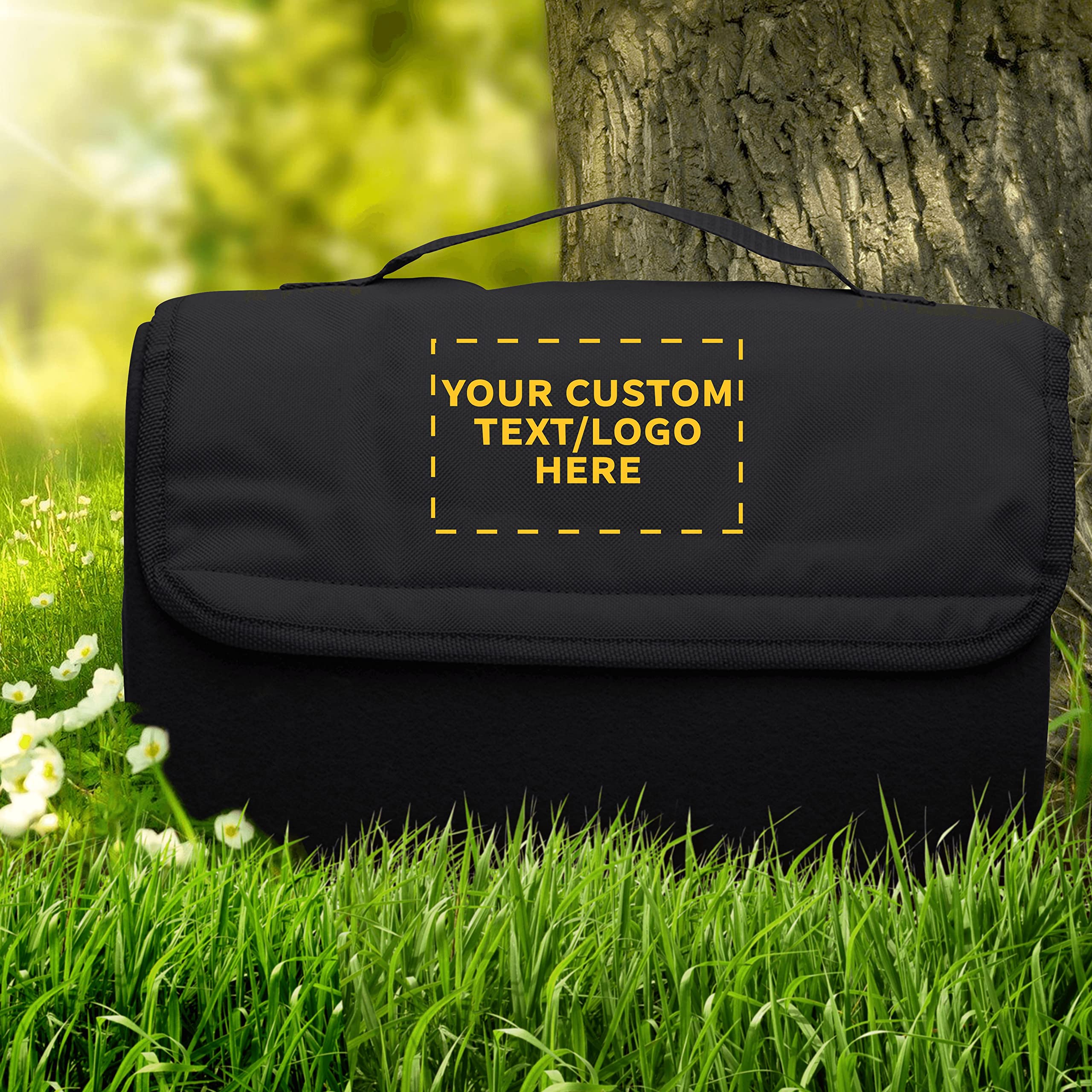 Custom Roll Up Picnic Blankets Bulk Set of 100 - Personalized Waterproof Outdoor Blankets for Camping, Beach, Sports & Picnics - Perfect for Family Outings, Concerts, Park Gatherings & Tailgating - Black