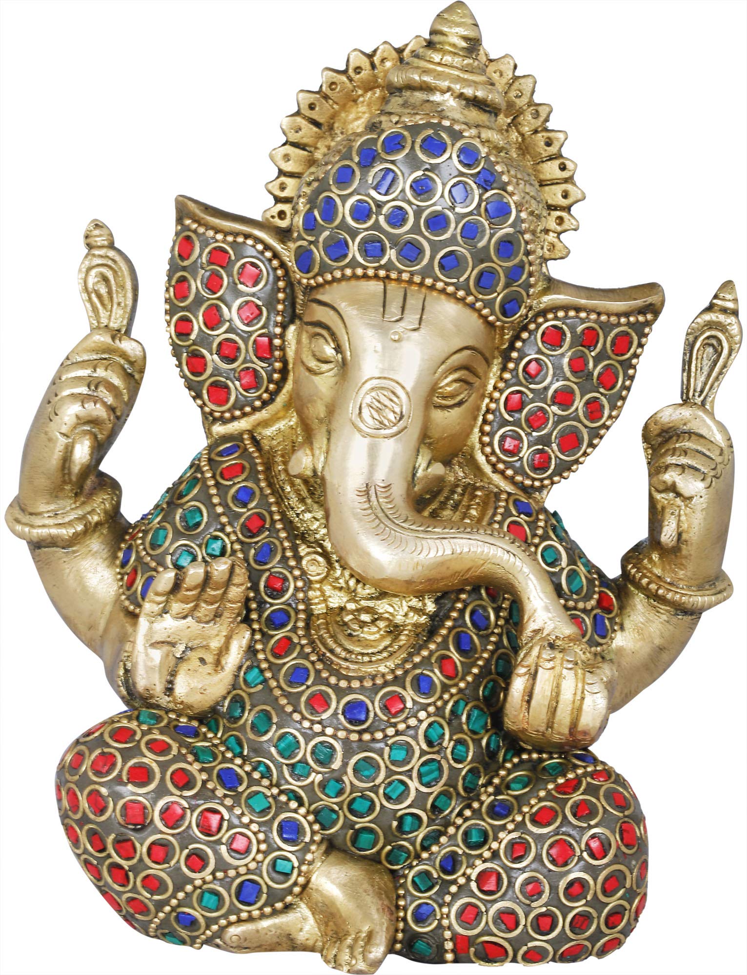 Exquisite Handcrafted Brass Ganesha Statue with Intricate Inlay Work - Hindu God of Wisdom & Prosperity - Perfect for Home Altar, Office Decor & Spiritual Gifts