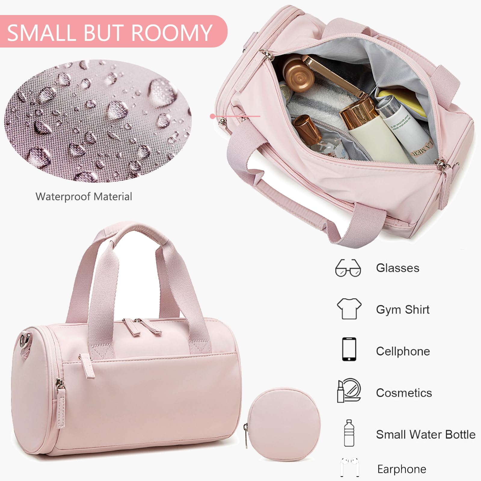 BTOOP 10'' Mini Gym Bag for Women & Girls - Cute Small Duffle Bag for Workout, Sports, Dance, Fitness & Yoga - Lightweight & Water-Resistant (Pink) | Perfect for Gym, Travel & School Essentials