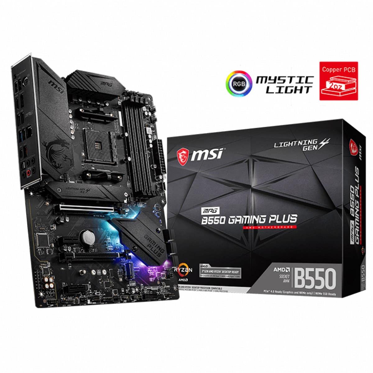 MSI MPG AMD B550 Gaming Plus Socket AM4 ATX DDR4-SDRAM Motherboard - High Performance PC Gaming & Streaming Motherboard for Ryzen Processors - Perfect for 4K Gaming, Video Editing & Content Creation
