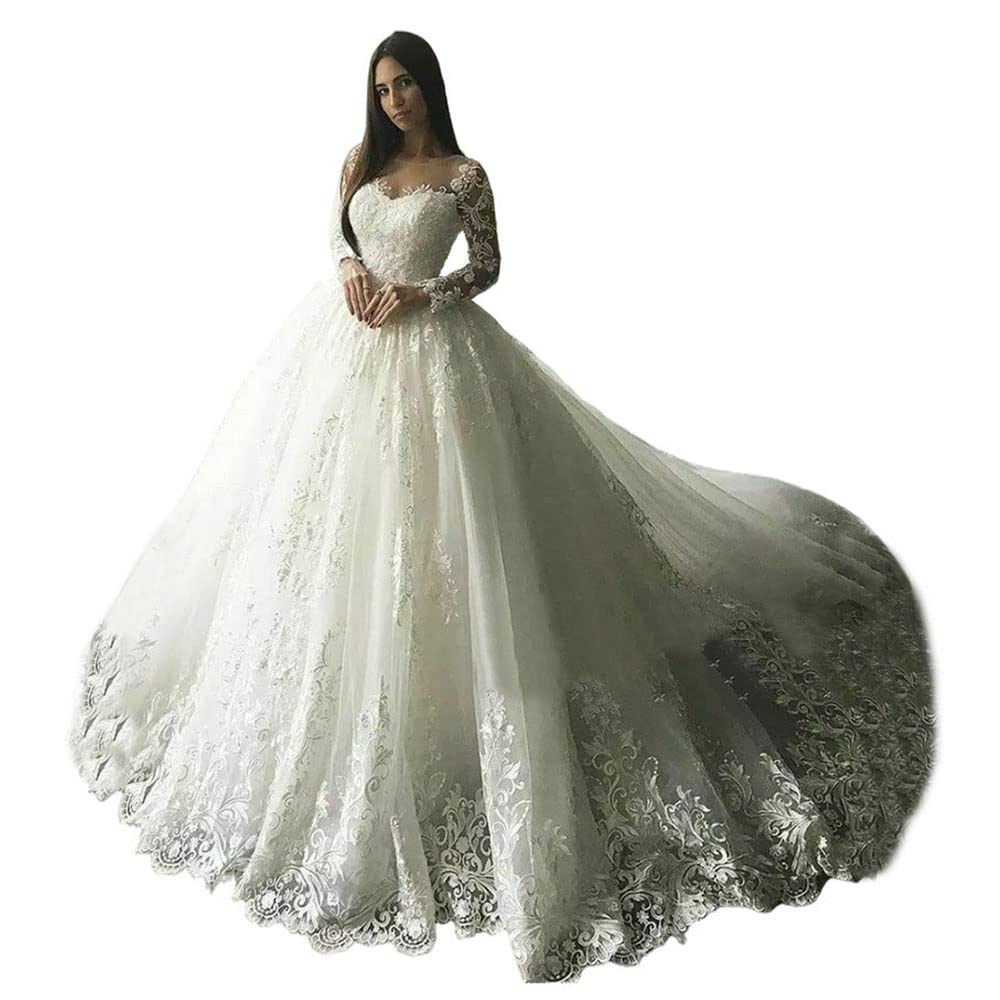 XYAYE Elegant Long Sleeve Lace Wedding Dress for Bride - Modest Bridal Gown with Train - Perfect for Church, Beach, and Formal Weddings