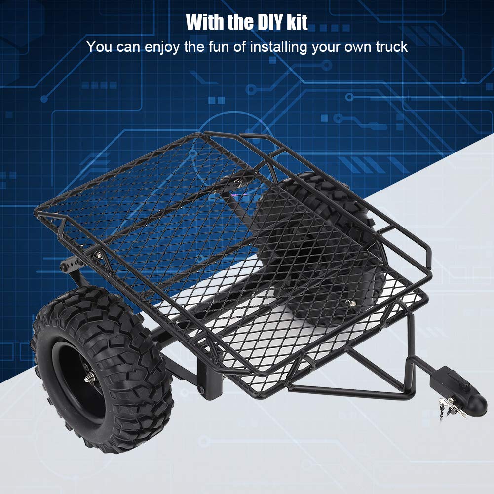 Tbest 1/10 Scale Metal RC Bucket Trailer - Realistic Crawler Accessory for D90 SCX10 CC01 Models - DIY Black Trailing Car for Off-Road Adventures & RC Enthusiasts
