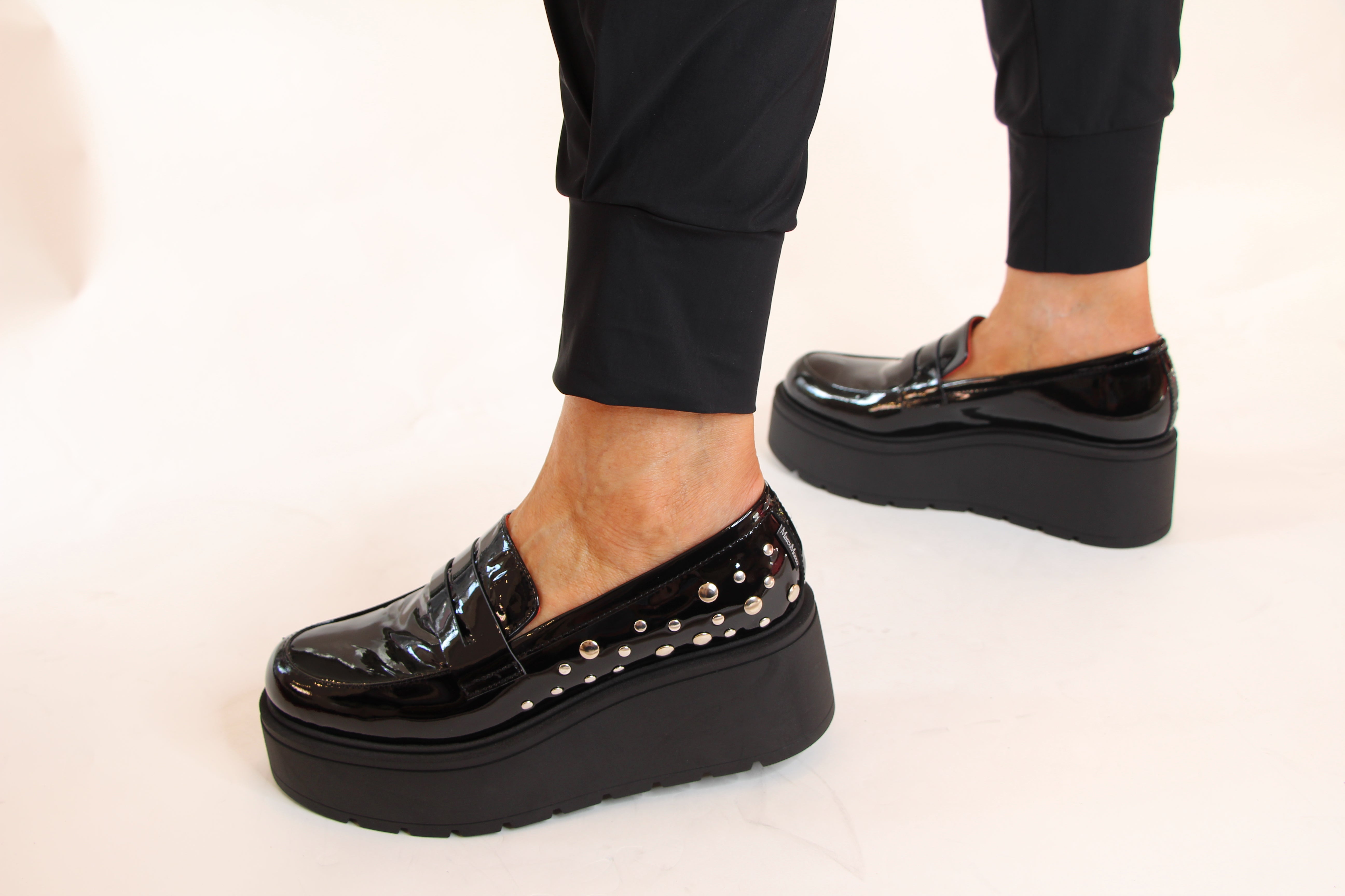 MARCO MOREO Black Patent Leather Chunky Platform Loafers for Women - Stylish & Comfortable Slip-On Shoes for Office, Casual Outfits & Everyday Wear