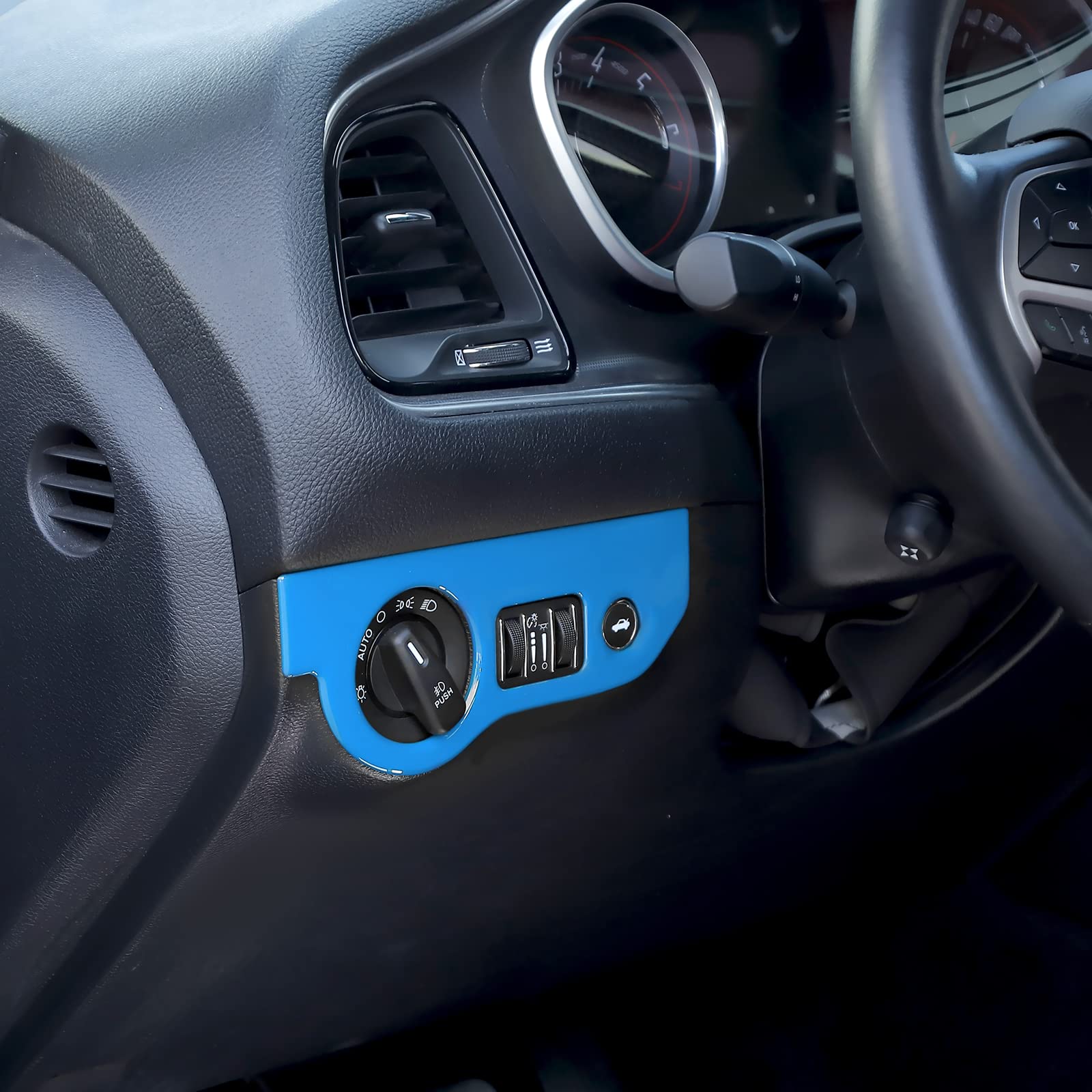 Voodonala ABS Right Blue Headlight Switch Trim for 2015-2023 Dodge Challenger & 2010-2022 Dodge Charger | Replacement Interior Accessory | Perfect for Night Driving & Car Customization