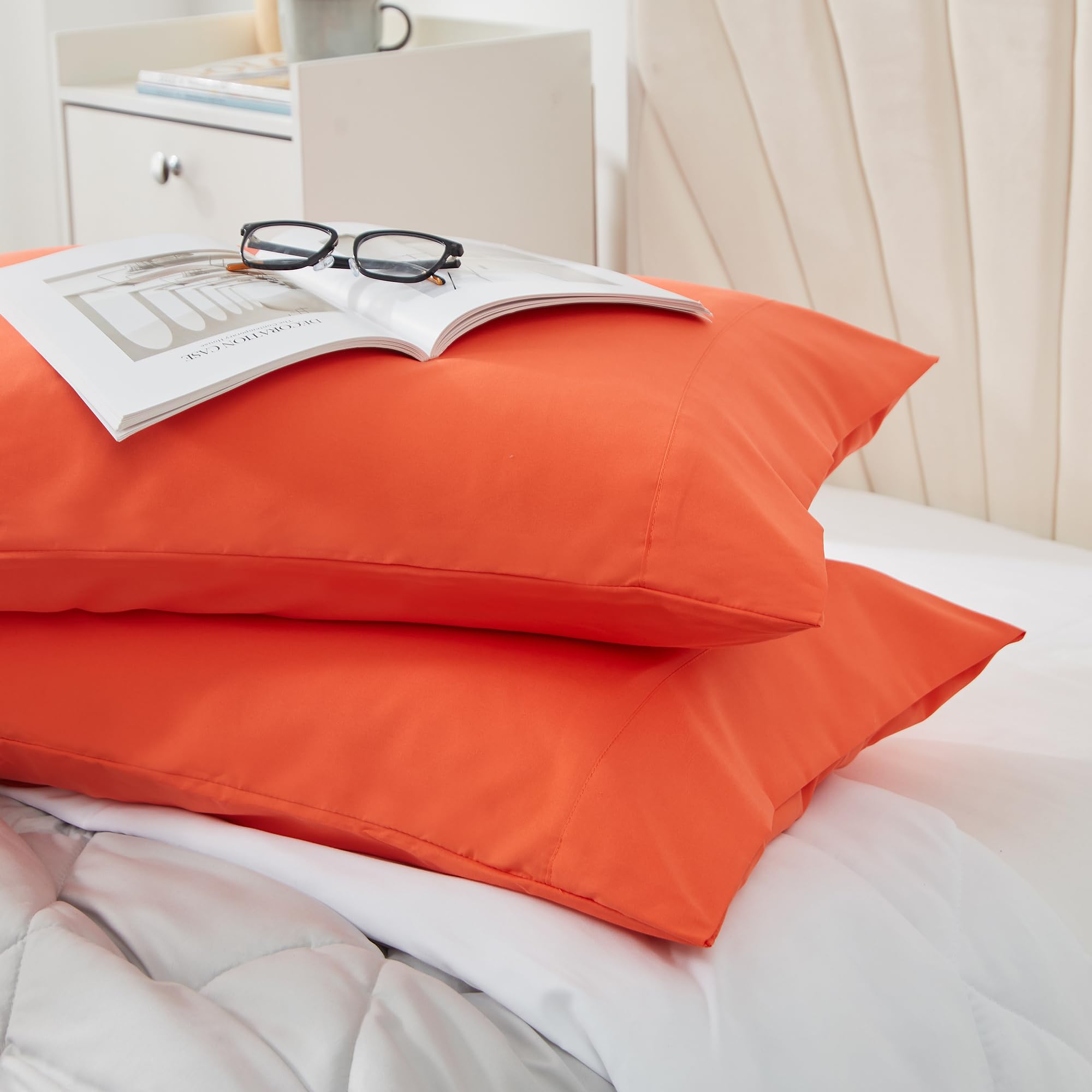Supersoft Pillowcases (2-Pack) - Breathable & Hypoallergenic Orange Pillow Covers for Bedroom, Hotel, or Travel - Premium Cotton Pillow Cases for Side, Back & Stomach Sleepers