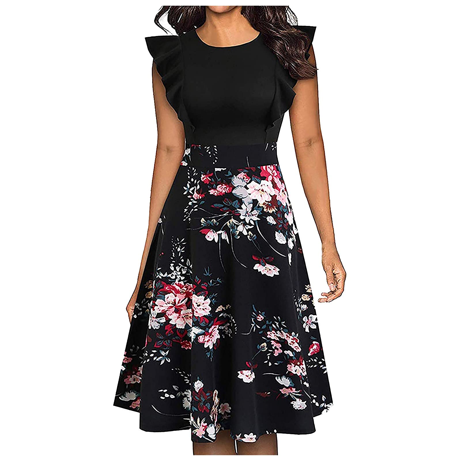 Cardigoo Women's Knee-Length Evening Dress - Elegant Crewneck Summer Ruffle Dress for Wedding Guest & Special Occasions | Comfortable & Stylish for Parties, Dinners & Formal Events