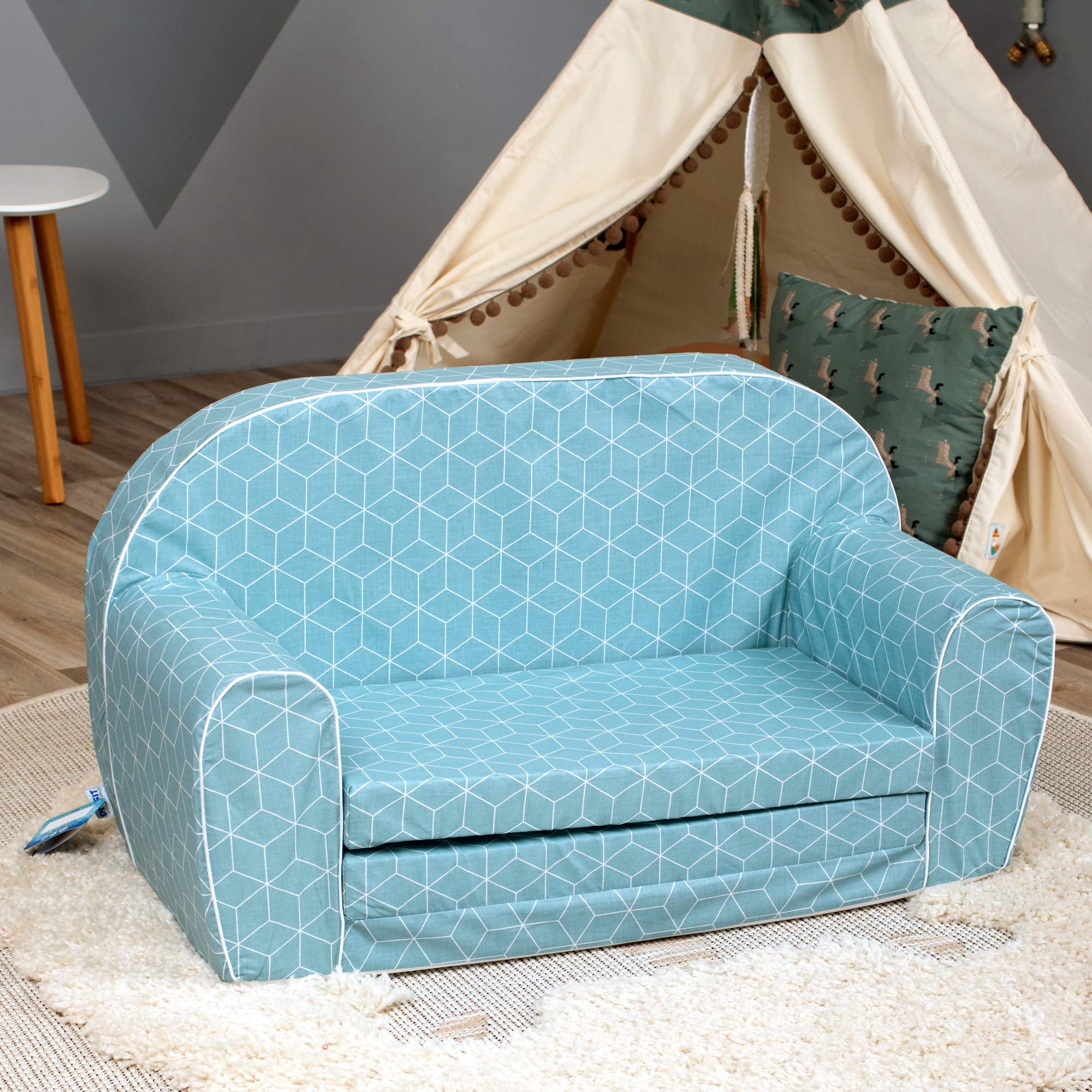 Delsit Kids Couch for Toddlers - 2 in 1 Convertible Foam Sofa to Lounger, Comfy Flip Out Lounge Chair for Children, Made in Europe - Perfect for Playroom, Nursery, or Kids Bedroom