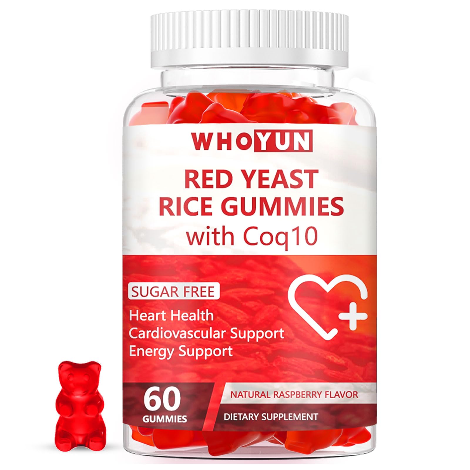 Red Yeast Rice with CoQ10 Sugar-Free Gummies - Natural Cholesterol Supplement for Heart Health Support - 60 Chewable Gummy Vitamins - Perfect for Daily Wellness & Cardiovascular Care