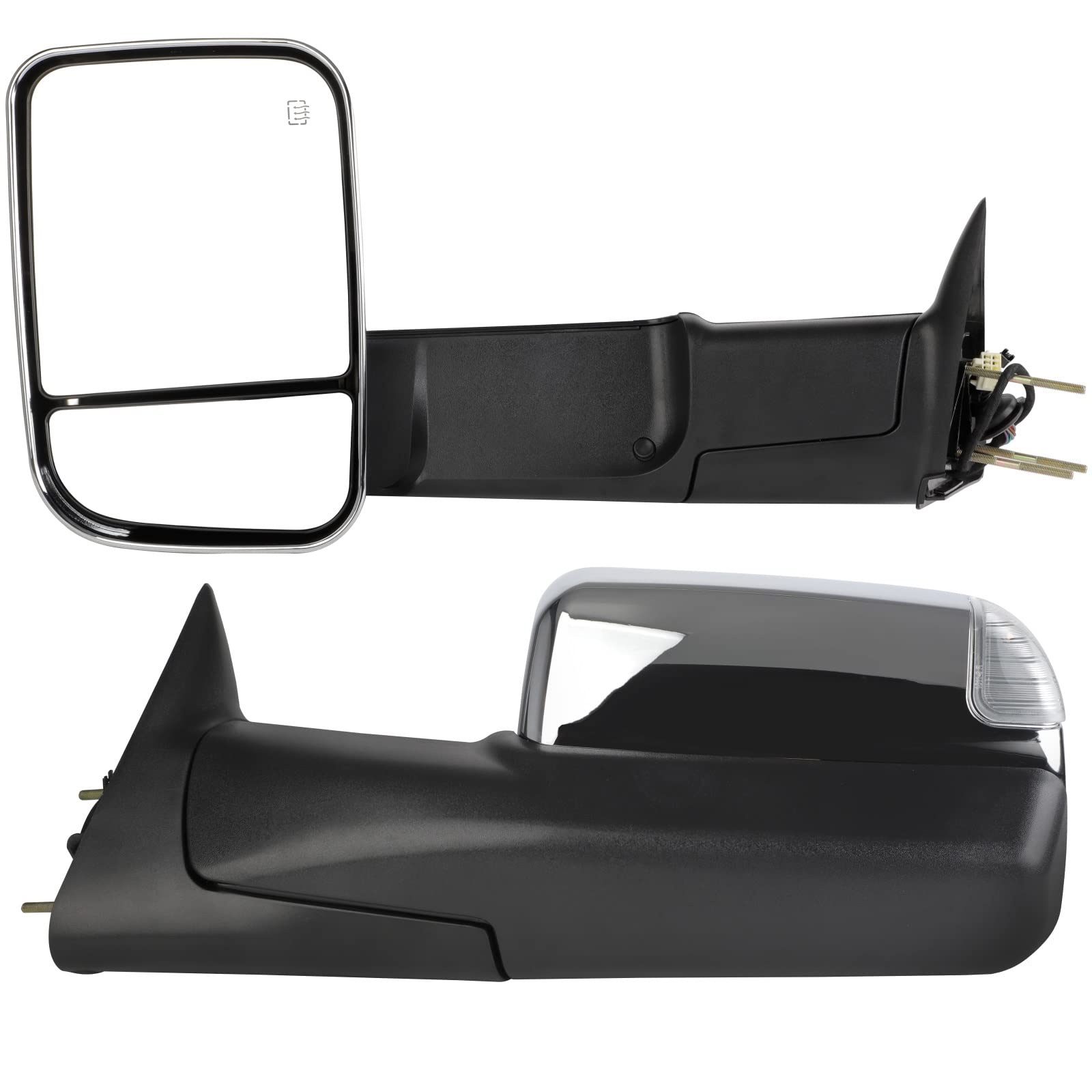 1998-2001 Dodge Ram 1500/2500/3500 Truck Towing Mirrors - Power Heated Side Mirrors with Turn Signal & Chrome Cap (Pair) - Perfect for Towing, Highway Driving & Night Visibility