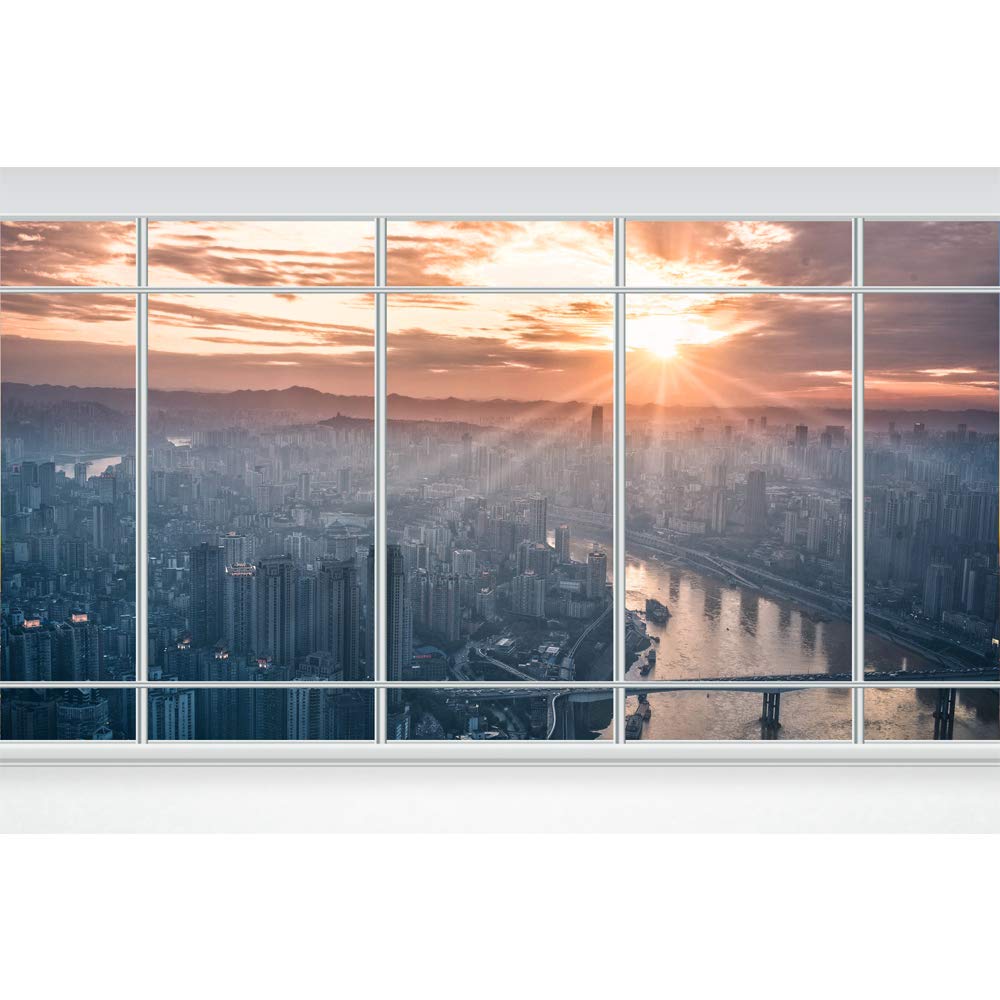 Japanese Style Grid Door View Wall Mural - Large 66x96 Inch Removable Peel & Stick Wallpaper for Bedroom Decor | Easy DIY Home Stickers for Living Room, Nursery, or Office