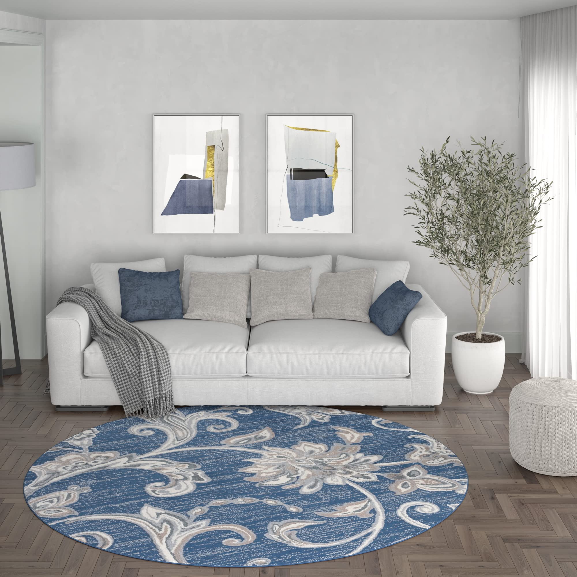 Navy Blue 6ft Round Modern Area Rug - Soft Indoor Carpet for Living Room, Bedroom, Dining Room, Kitchen & Entryway - Contemporary Home Decor - Perfect for Cozy Spaces & High-Traffic Areas