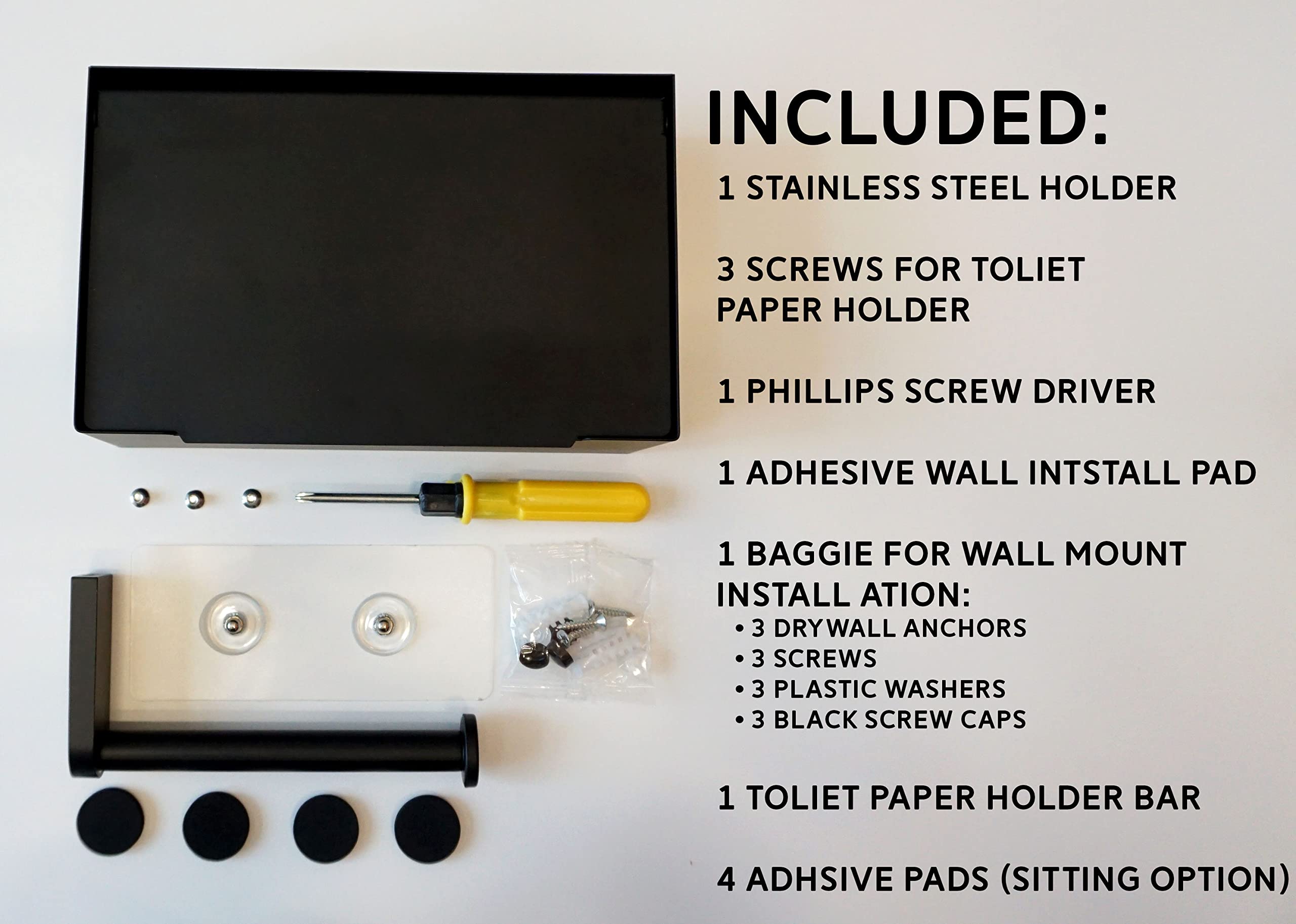Storage Theory Wipe Holder Wall Mount - 1 Pack Black Adhesive or Wall Mount Flushable Wipe Toilet Paper Holder | Bathroom Organizer for Baby Wipes, Makeup Remover Wipes & Toilet Paper | Perfect for Bathrooms, Nurseries & RVs
