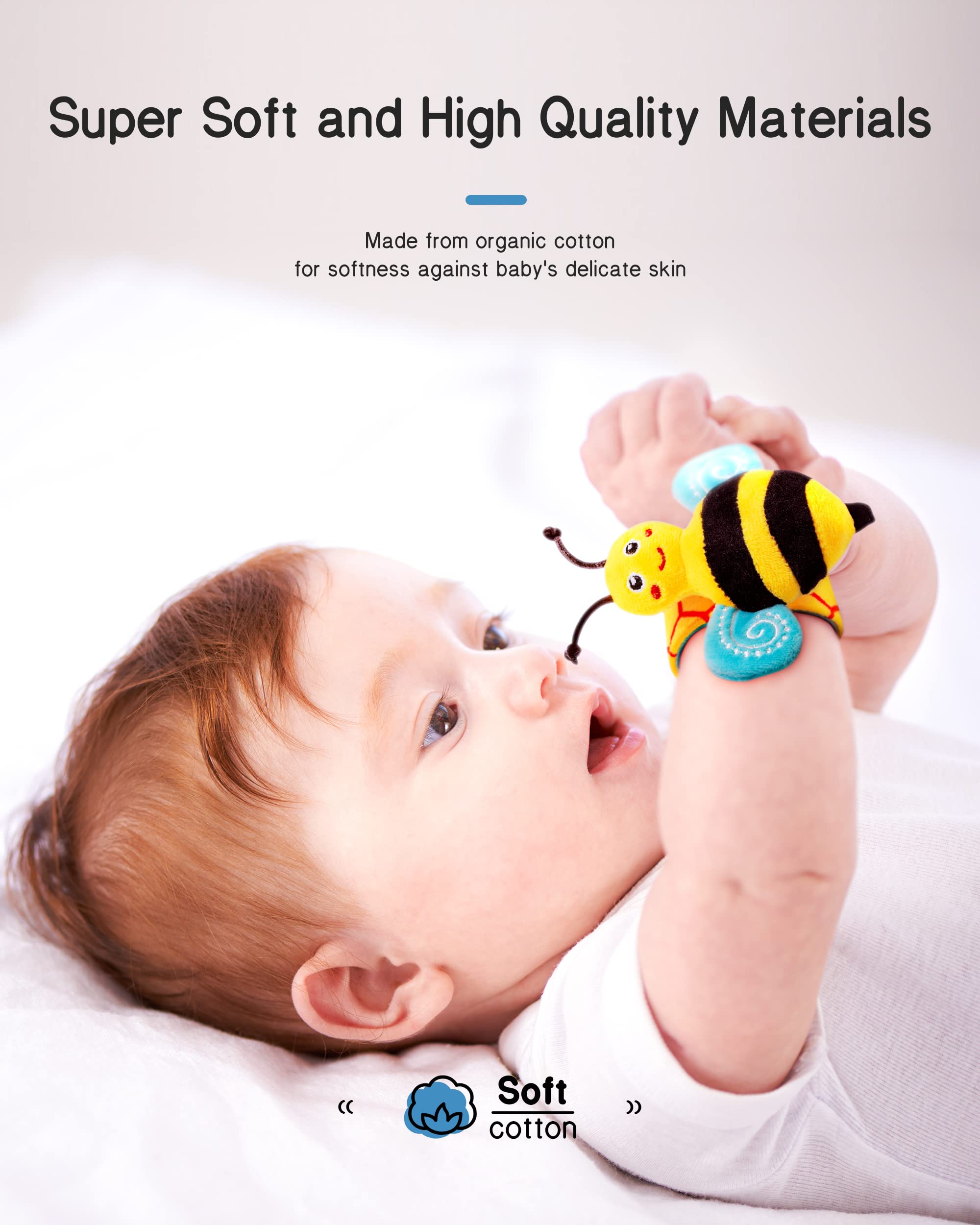 Infinno Baby Wrist Rattle Socks & Foot Finder Set - Soft Newborn Toys for 0-12 Months Boys & Girls | Garden Bug Series | Ideal Baby Shower Gift & Sensory Development Toy for Tummy Time & Playtime
