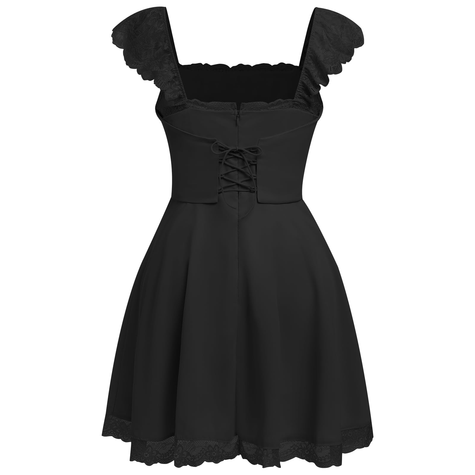 ABAFIP Women's Lace Ruffle Corset Dress - Square Neck Ruched Bodycon Mini Dress for Party, Club, Date Night & Special Occasions