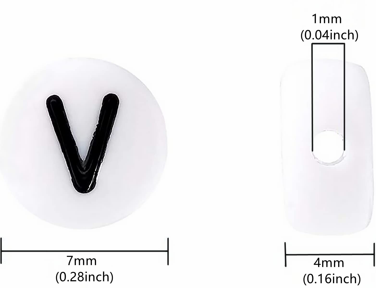 100PCS White Round Acrylic Alphabet Beads Letter V Beads - 4x7mm DIY Jewelry Making Supplies for Bracelets, Necklaces, Keychains - Perfect for Crafting, Personalized Gifts & Scrapbooking Projects