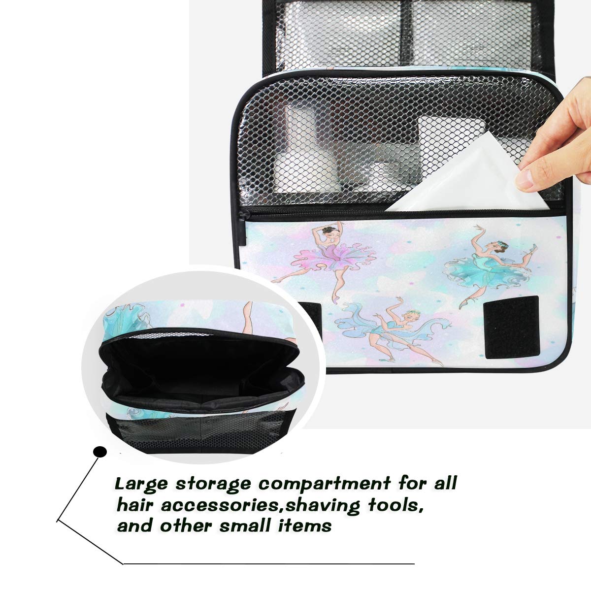 AUUXVA Watercolor Ballet Girl Travel Toiletry Bag - Hanging Cosmetic Organizer with Zipper Pockets & Handle, Portable Makeup Wash Bag for Women, Men & Girls | Perfect for Travel, Gym, Camping & Daily Use