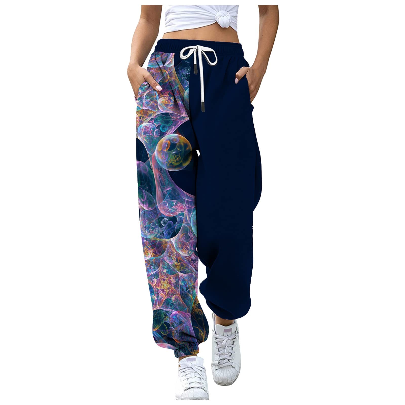 Women's Summer Printed Pencil Pants - Stretchy Elastic Waist Fashion Trousers for Work, Office & Casual Outfits