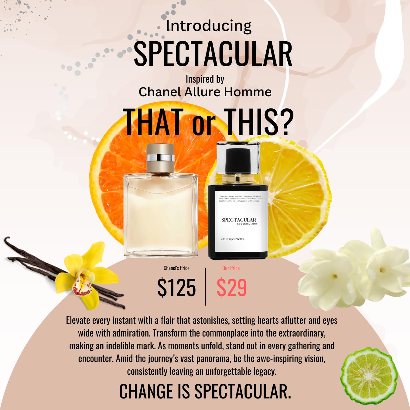 SPECTACULAR Men's Pheromone Perfume | Inspired by CHNL ALLURE HOMME | Long Lasting Extrait De Parfum | Essential Oils Fragrance Dupe (30ml/1oz) | Perfect for Date Night, Office & Special Occasions