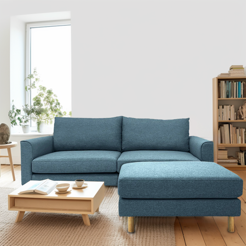 Toby Sofa with Ottoman - EcoClean Fabric, Modern Living Room Furniture for Small Spaces | Perfect for Apartments, Lounging & Movie Nights