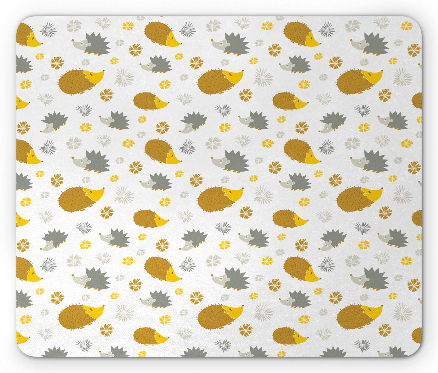 Ambesonne Hedgehog Mouse Pad - Autumn Woods Theme with Wildlife Mascots & Floral Design, Non-Slip Rubber Base, Standard Size Rectangle Mousepad in Earthy Yellow & Grey - Perfect for Office, Gaming & Home Computer Use