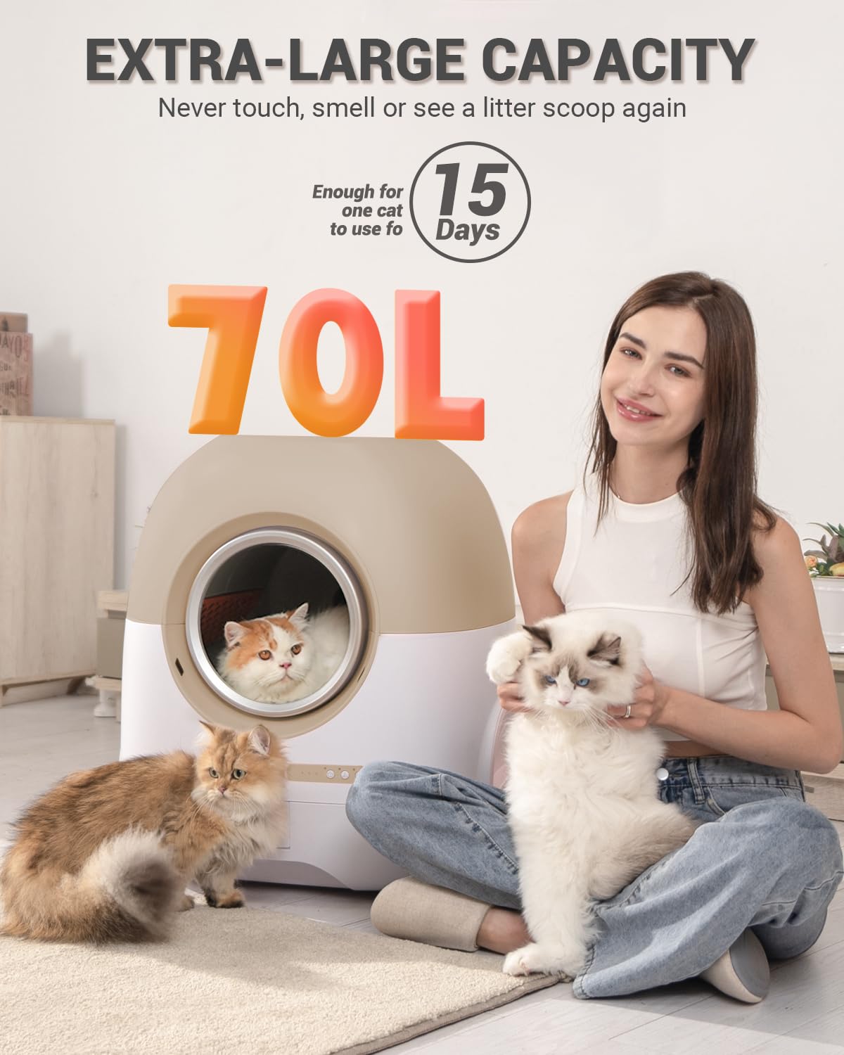 Automatic Self-Cleaning Cat Litter Box for Multiple Cats - Large Size with Odor Control, Air Duct, Anti-Pinch Safety, Included Litter Bag & Mats, Smart APP Monitoring - Perfect for Busy Pet Owners & Multi-Cat Households