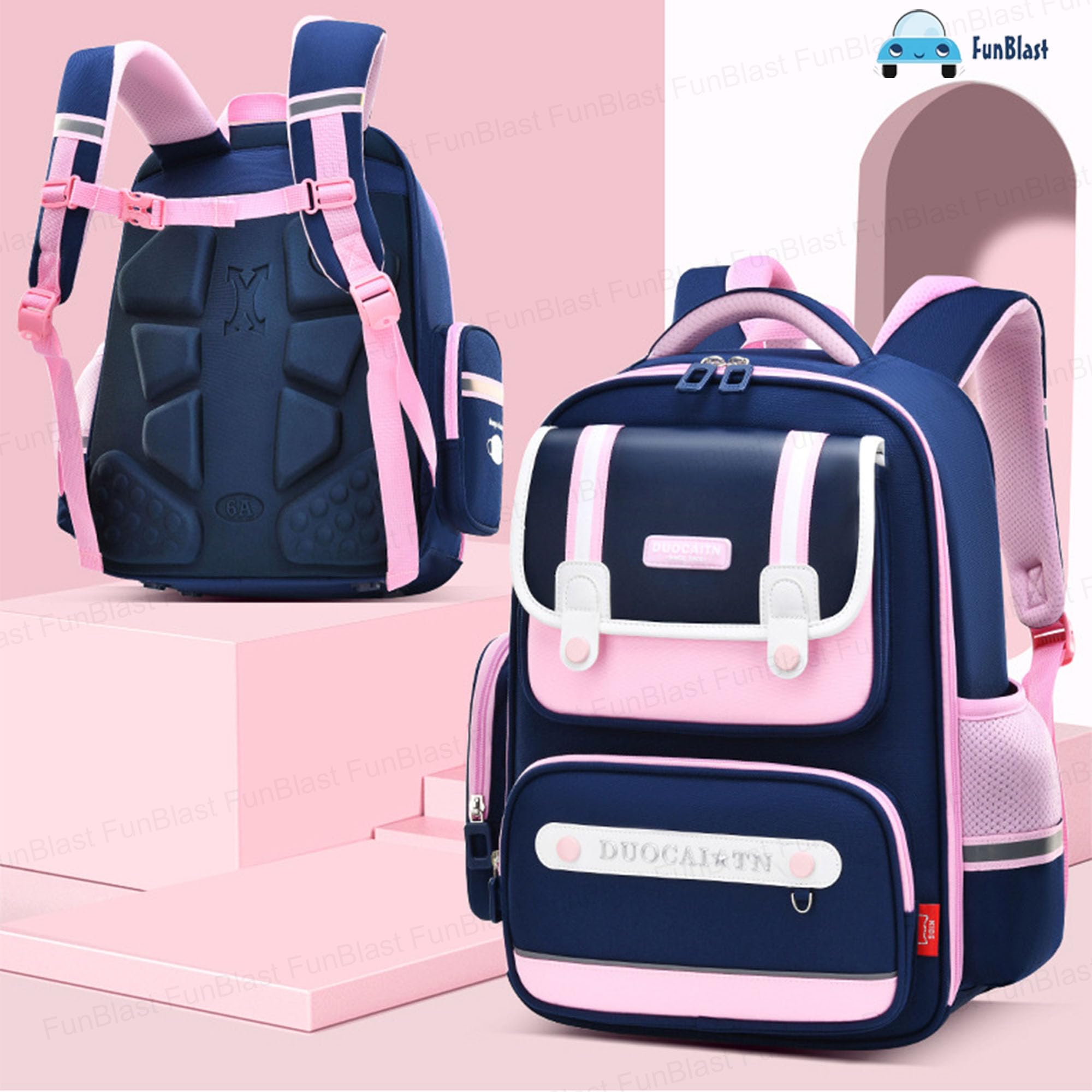 FunBlast Kids Backpack for School & Travel - Lightweight Waterproof Backpack for Boys & Girls with Multiple Pockets & Comfortable Shoulder Straps | Perfect for School, Day Trips, Picnics & Outdoor Activities (Blue-Pink)