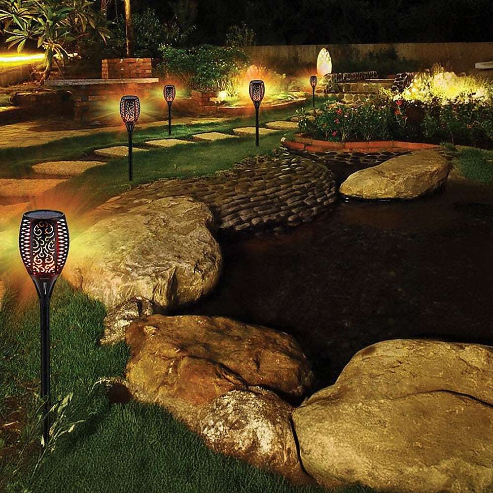 10 Pack Solar Torch Lights - 96 LED Flickering Flame Outdoor Garden Lights for Patio, Yard, Pathway & Landscape Decoration | Waterproof Solar Powered Dancing Flame Lights for Backyard, Poolside & Camping