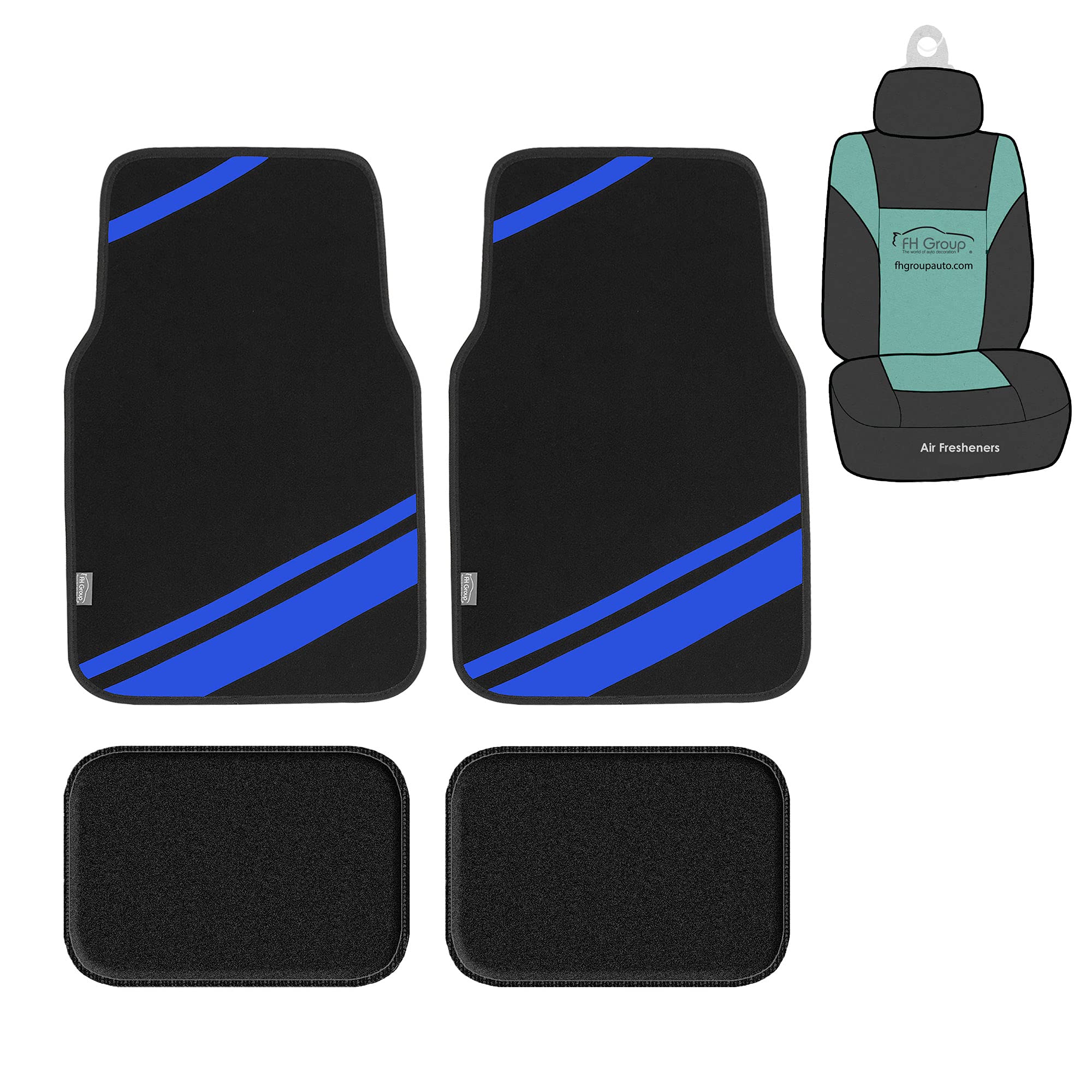 FH Group Universal Automotive Floor Mats - All-Purpose Faux Leather & Carpet Blue Combo Seat Protector for Cars, SUVs & Trucks | Non-Slip Design, Easy to Clean | Perfect for Daily Commute, Road Trips & Off-Road Adventures