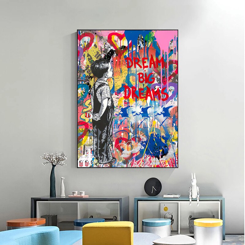 Banksy Dream Big Dreams Wall Art - Inspirational Canvas Print for Home & Office Decor | Perfect for Living Room, Bedroom & Workspace