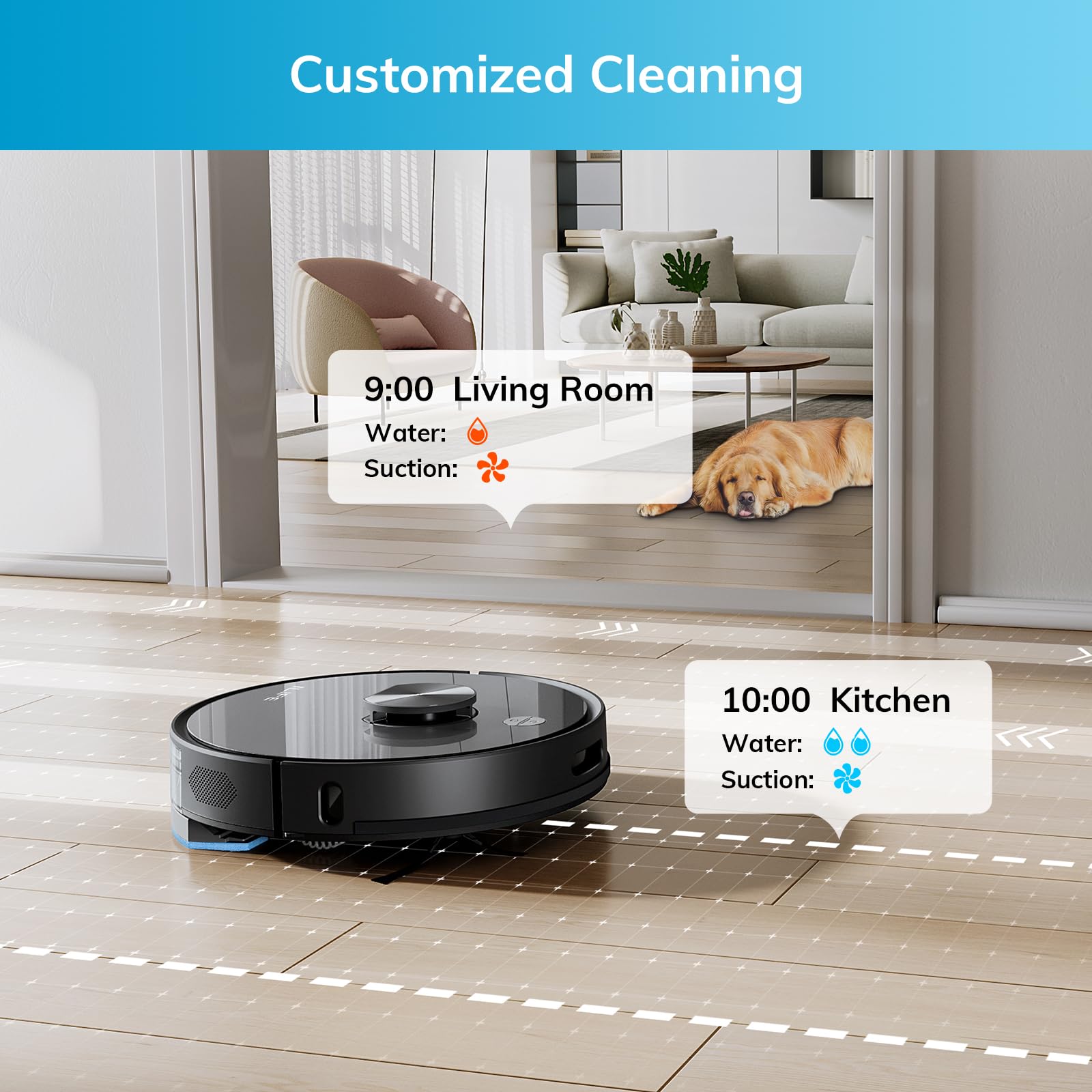 iLIFE A20 Robot Vacuum and Mop Combo with LiDAR Navigation - 3000Pa Strong Suction, Smart Mapping, App/Alexa Control - Ideal for Pet Hair, Hard Floors & Carpets (2.4GHz WiFi) - Perfect for Daily Home Cleaning & Pet Owners