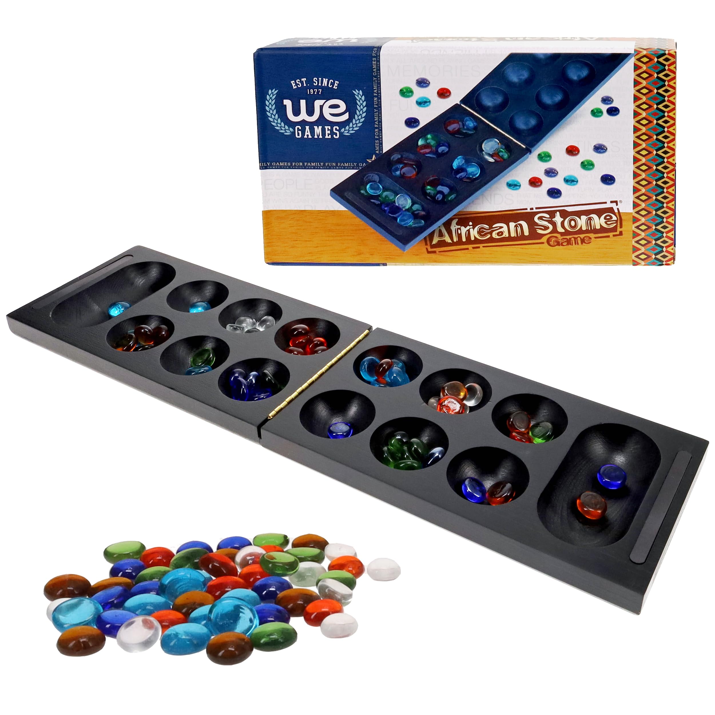 WE Games 可折叠木质 Mancala 棋盘游戏 - 深色染色，便携式旅行和家庭娱乐必备